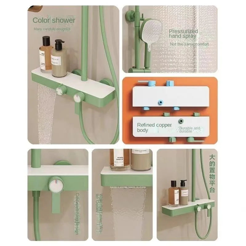 Set de Ducha Termostático Chic – "Lluvia Tropical de Hi'ilawe" 🚿🌸🩵 High-Quality Copper Material