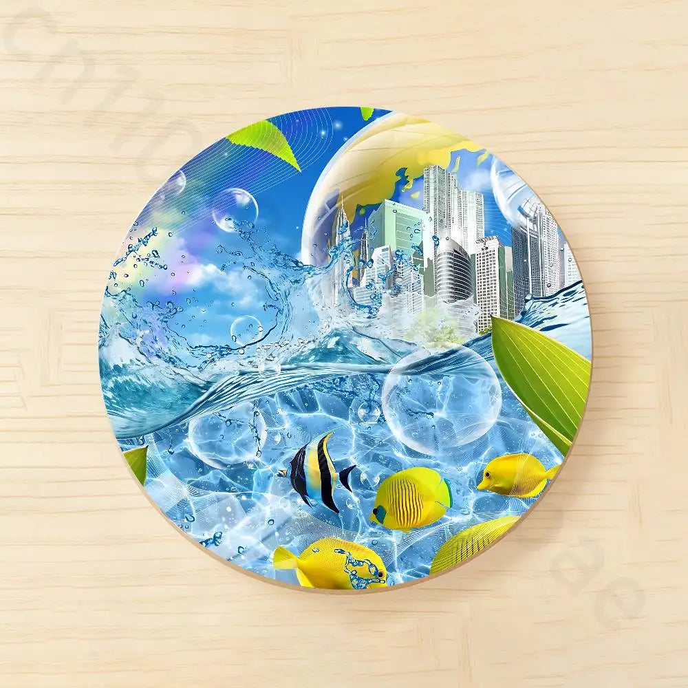 Frutiger Aero Aqua Nostalgia Posavasos Frutiger Aero – "Burbujas de Hi'ilawe" 🫧🏞️🐠☕