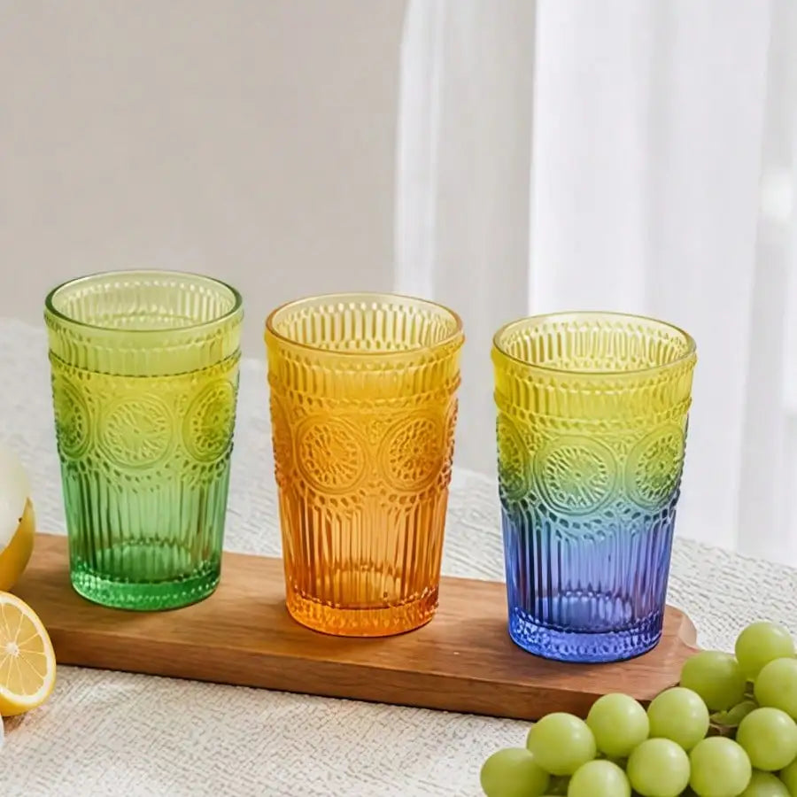 6 Pieces 12oz/354ml, Colorful Retro Water Cup, Romantic Drinking Cup, High-Quality Glassware Set, Suitable For Juice, Beverages, Coffee, Milk And Other Drinks, Very Suitable For Parties, Weddings And Festivals.sh2605221452864