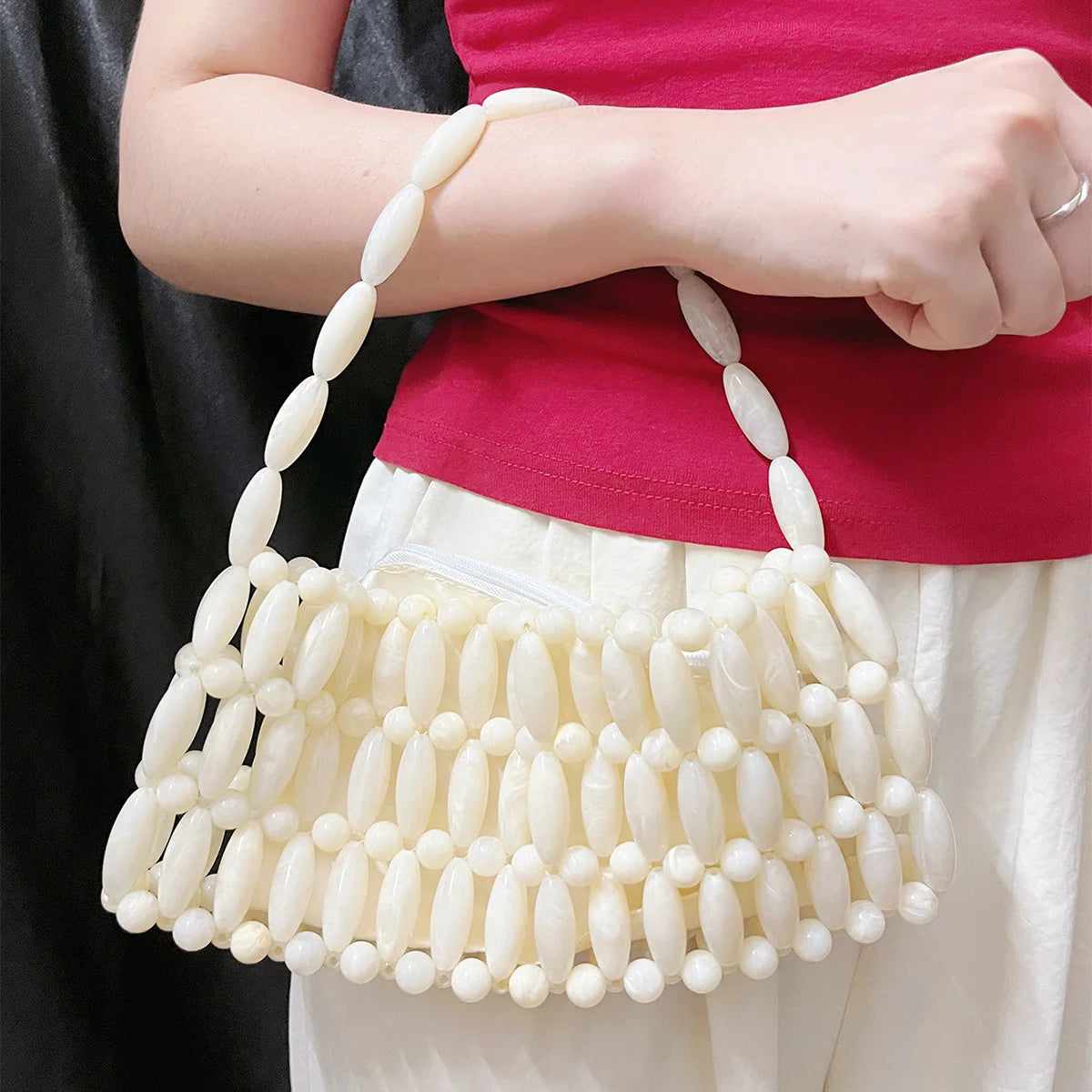 Niche Design 2025 New Handmade Bead Weaving Hollow Out Dopamine Leisure Versatile Beach Handbag