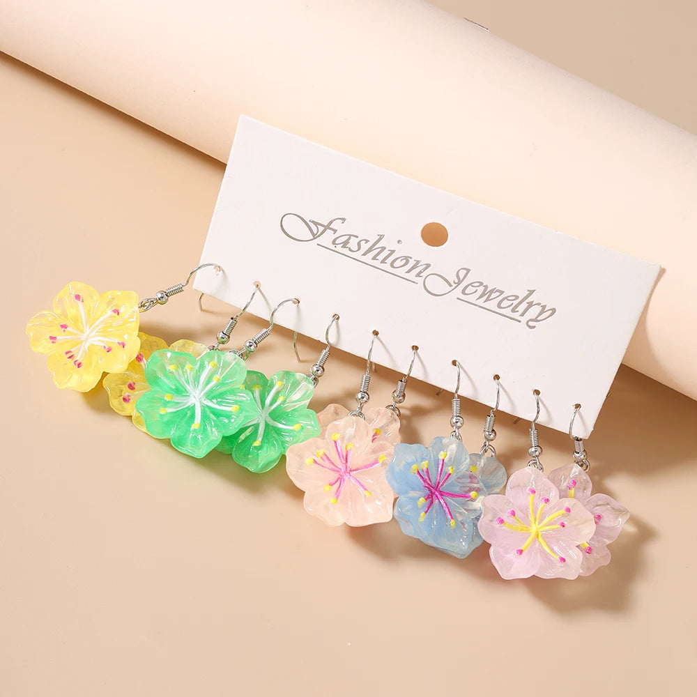 5 pares/Pendientes "Jardín de la Cascada" – Set Tropical Hi'ilawe 🌺🌿🍍🍋‍🟩