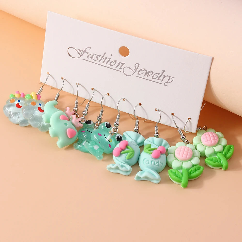 5 pares/Pendientes "Jardín de la Cascada" – Set Tropical Hi'ilawe 🌺🌿🍍🍋‍🟩