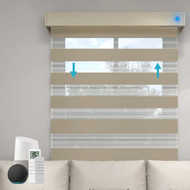 China Factory Wholesal Modern Design 100%Polyester Remote Control Zebra Blinds For Bathroom