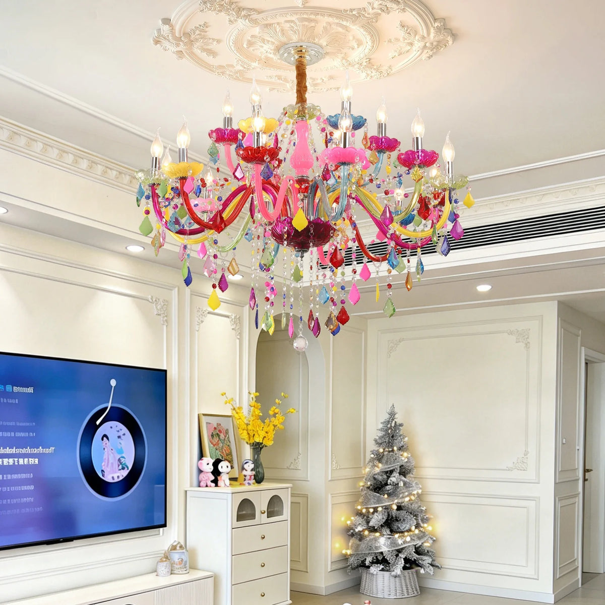 European-style Children's Room Chandelier Girls' Princess Bedroom Light Creative Cartoon-inspired Colored Crystal Lamp 3C