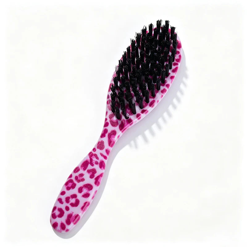 Mini Edge Brush Beard Brush Soft Medium Bristles Detangling Comb Tame Frizzy Hair Leopard Floral Rainbow Patterns Unisex Travel