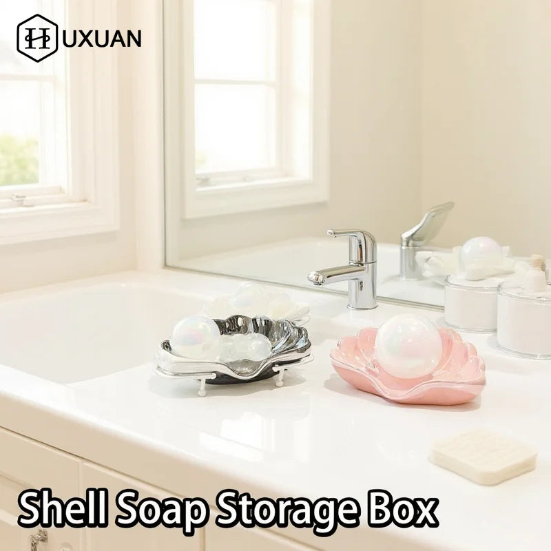 Shell Shape Ceramic Drain Soap Dish Holder Creative Home Solid Color Soap Dishes Jewelry Boxes Storage Box Bathroom Accessories