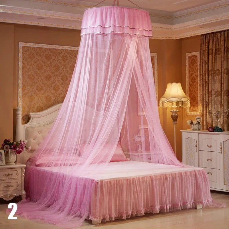 Breathable Hanging Mosquito Net Top Hook Lace Bed Canopy Encrypted Mesh Round Dome Court Style Crib Canopy Bedroom Decoration
