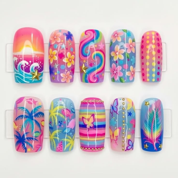 Rainbow Tropical Nails 🌈🐢💅