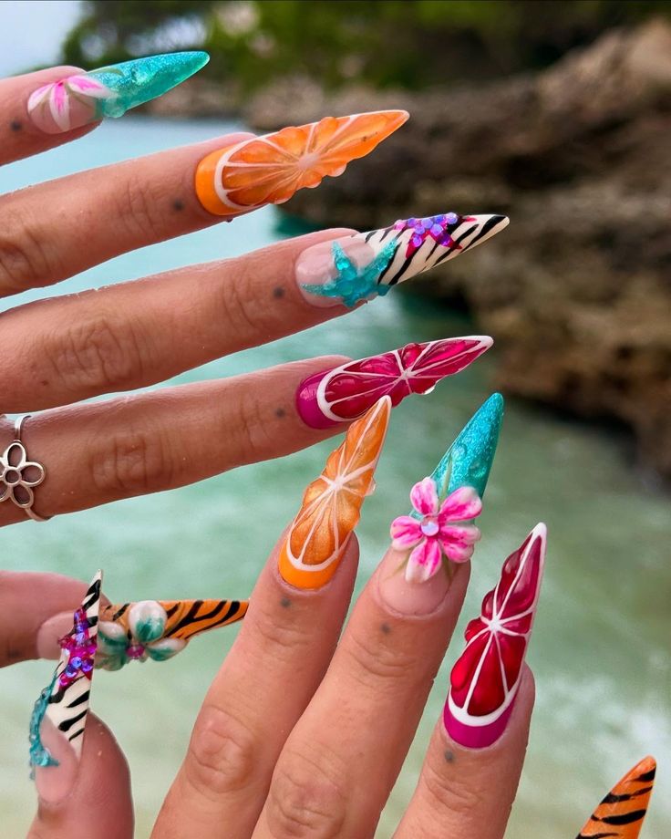 Island fruit Nails 🍋‍🟩🍊🌺