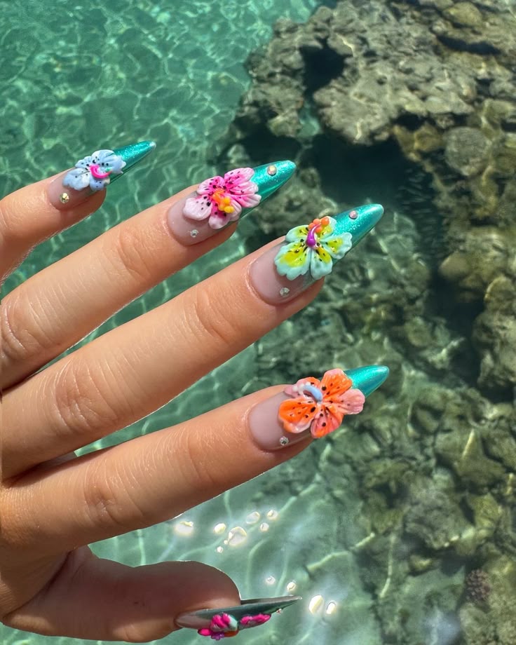 Ocean Flowers Nails 🌊🌸