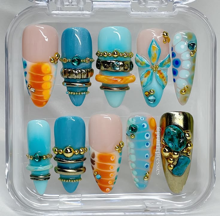 Citrus Safari Nails 🍊🐬🦓